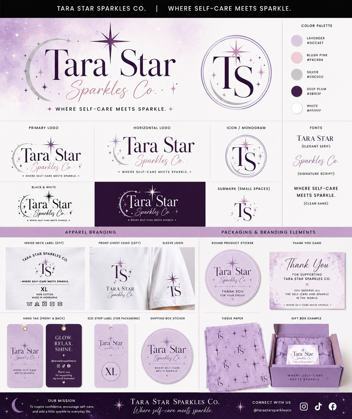 Tara Star Sparkles Co. lavender and plum brand board